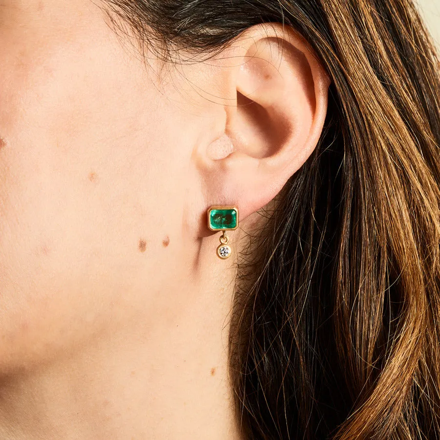 Meadow Mixed Emerald E/W and Diamond Earrings in 20K Peach Gold