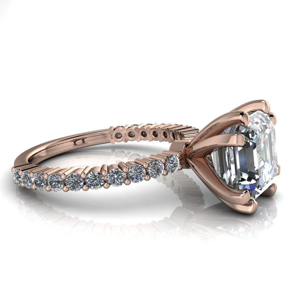Melina Asscher Moissanite 8 Prong Shared Prong Shank Engagement Ring