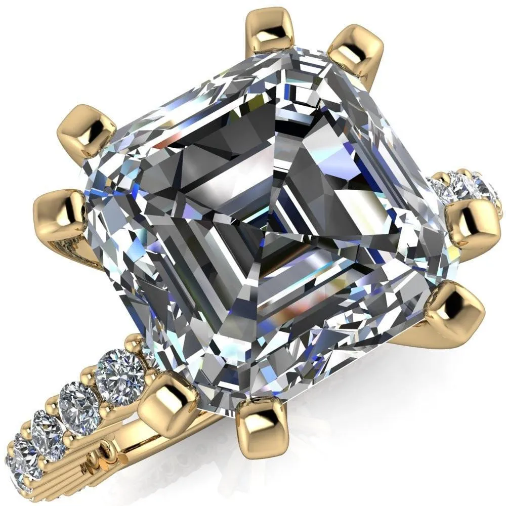 Melina Asscher Moissanite 8 Prong Shared Prong Shank Engagement Ring