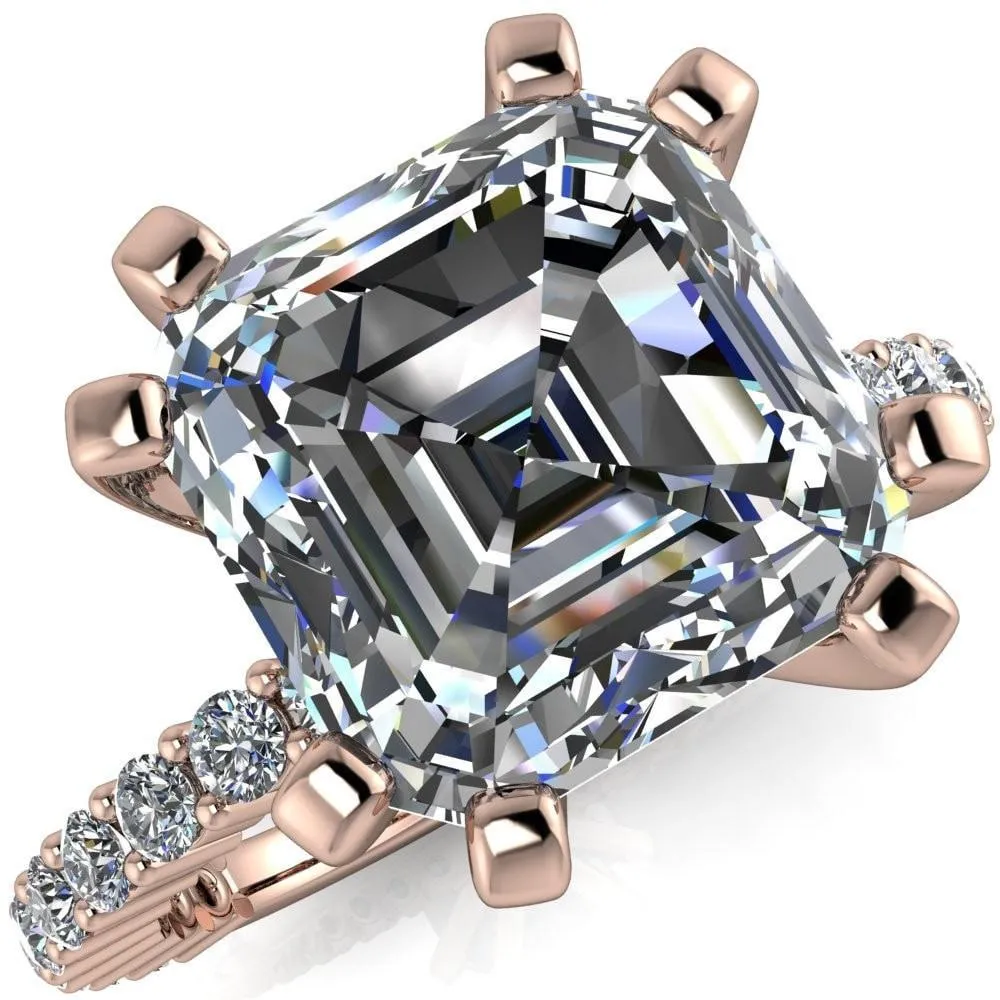 Melina Asscher Moissanite 8 Prong Shared Prong Shank Engagement Ring