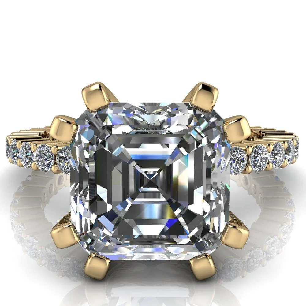 Melina Asscher Moissanite 8 Prong Shared Prong Shank Engagement Ring