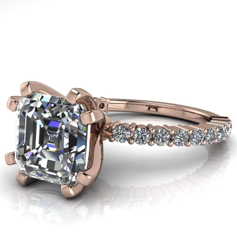 Melina Asscher Moissanite 8 Prong Shared Prong Shank Engagement Ring