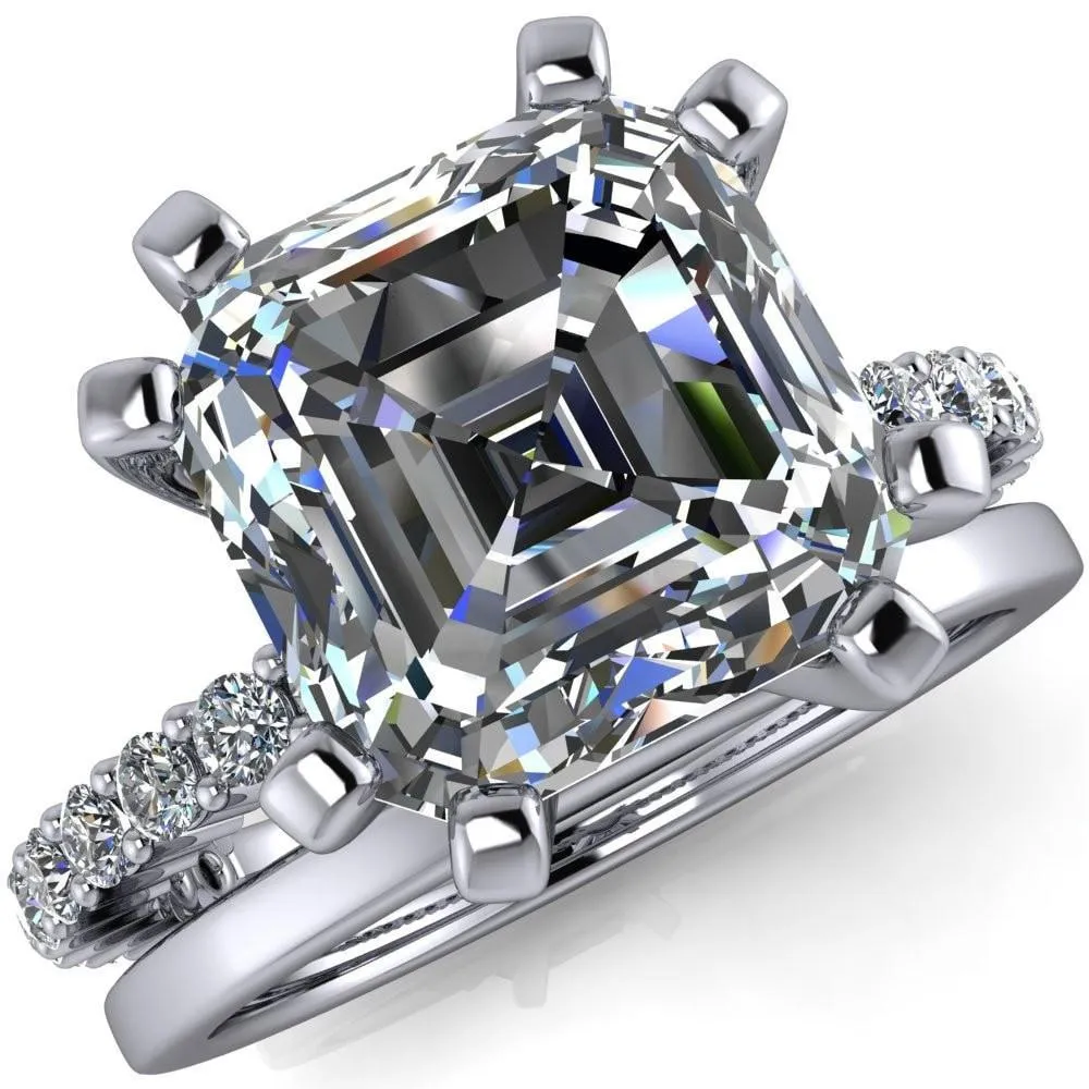 Melina Asscher Moissanite 8 Prong Shared Prong Shank Engagement Ring