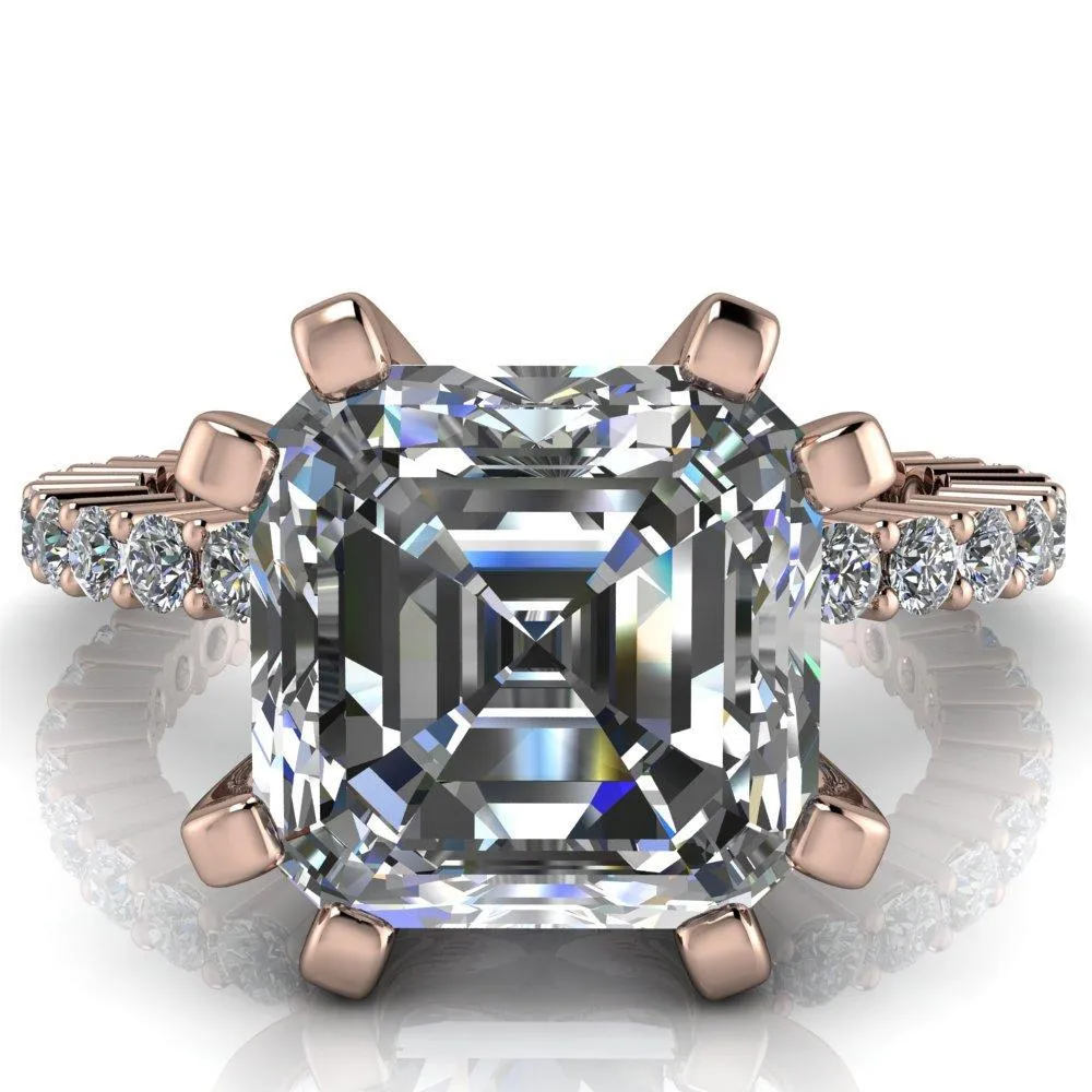 Melina Asscher Moissanite 8 Prong Shared Prong Shank Engagement Ring