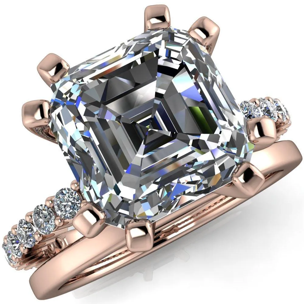 Melina Asscher Moissanite 8 Prong Shared Prong Shank Engagement Ring