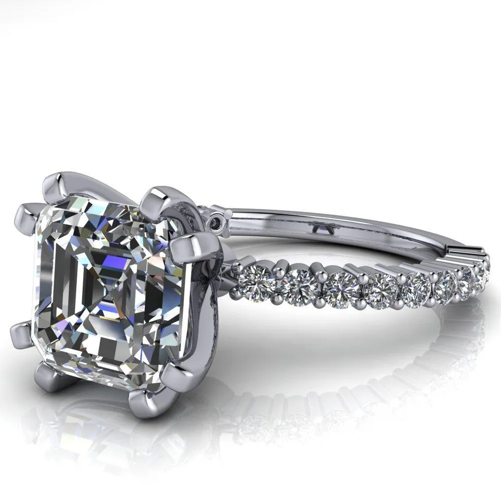 Melina Asscher Moissanite 8 Prong Shared Prong Shank Engagement Ring