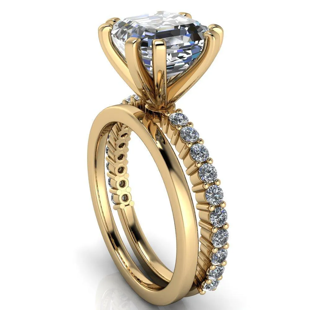 Melina Asscher Moissanite 8 Prong Shared Prong Shank Engagement Ring