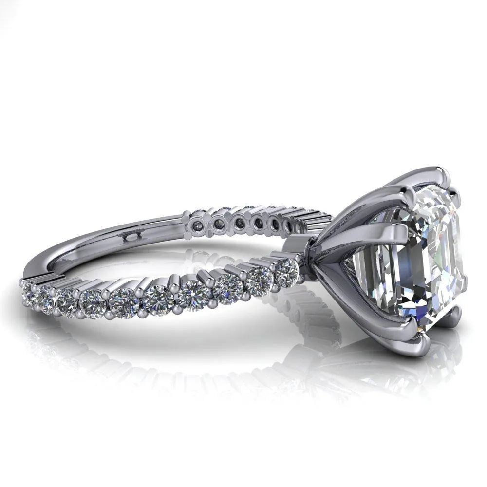 Melina Asscher Moissanite 8 Prong Shared Prong Shank Engagement Ring