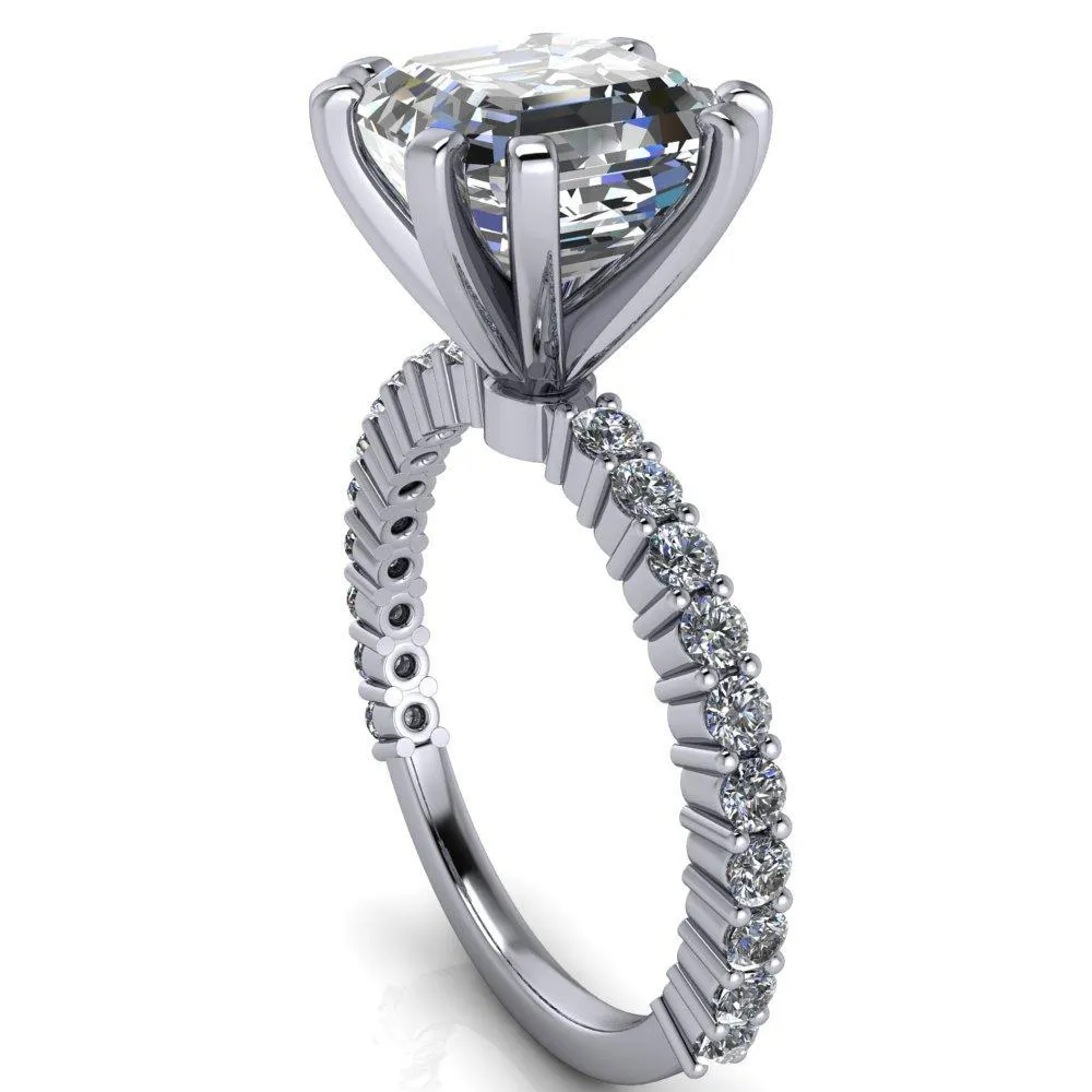 Melina Asscher Moissanite 8 Prong Shared Prong Shank Engagement Ring