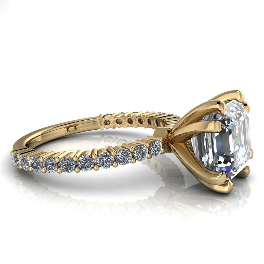 Melina Asscher Moissanite 8 Prong Shared Prong Shank Engagement Ring