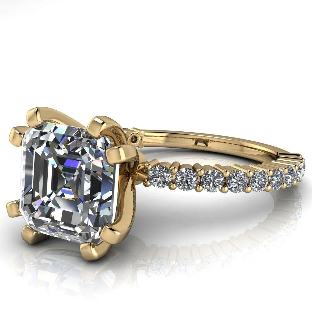 Melina Asscher Moissanite 8 Prong Shared Prong Shank Engagement Ring