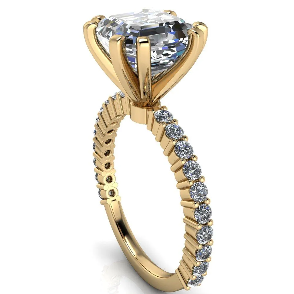 Melina Asscher Moissanite 8 Prong Shared Prong Shank Engagement Ring