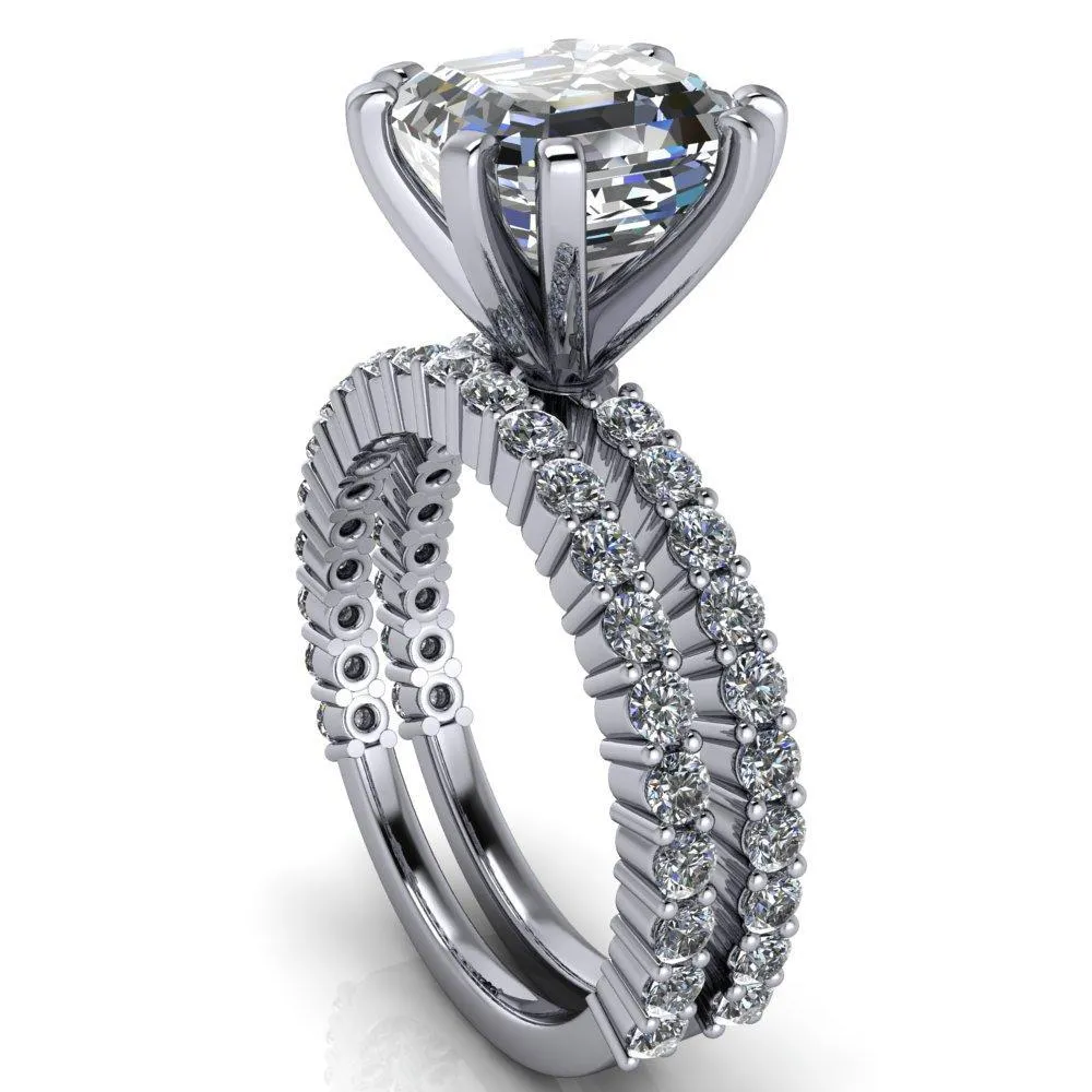 Melina Asscher Moissanite 8 Prong Shared Prong Shank Engagement Ring
