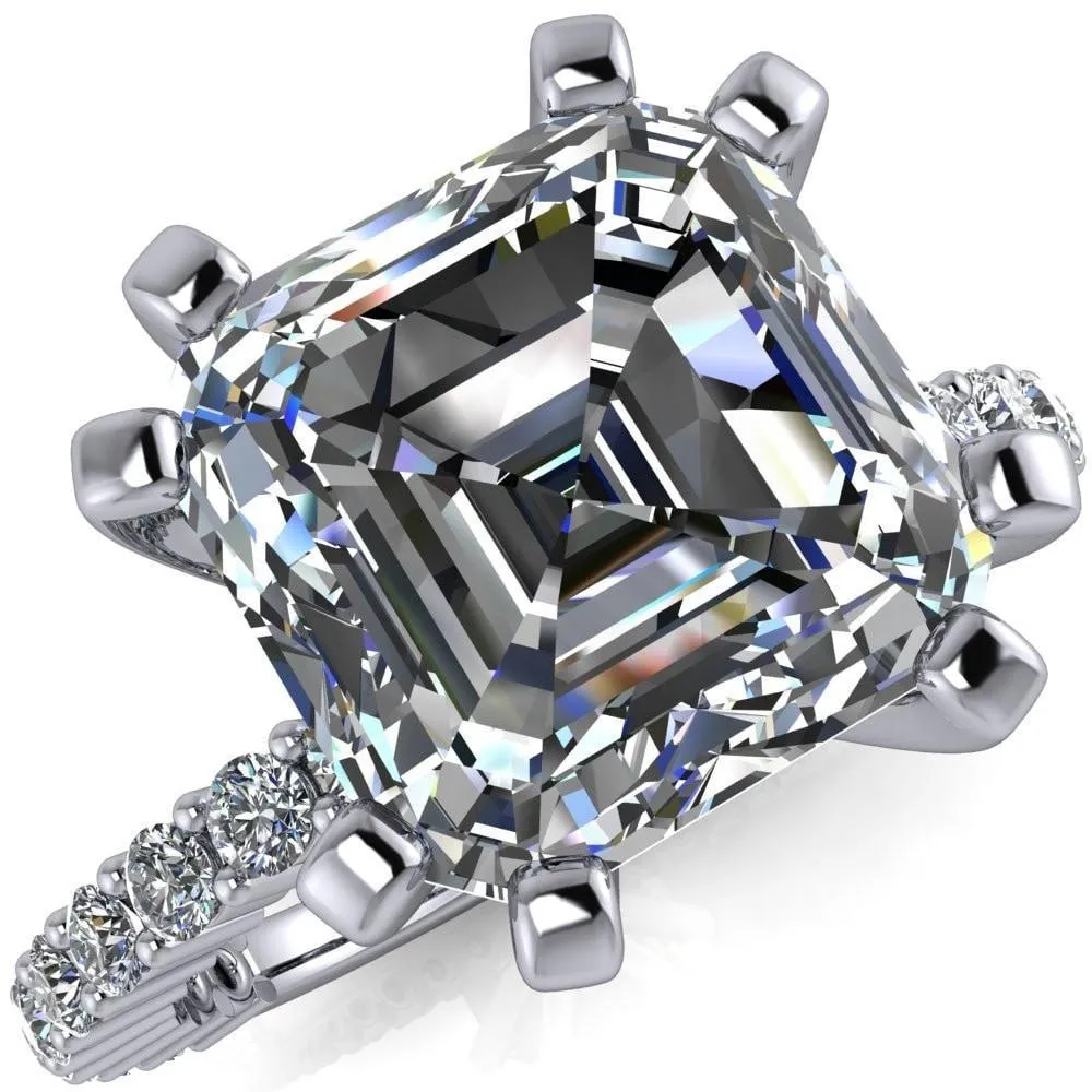 Melina Asscher Moissanite 8 Prong Shared Prong Shank Engagement Ring