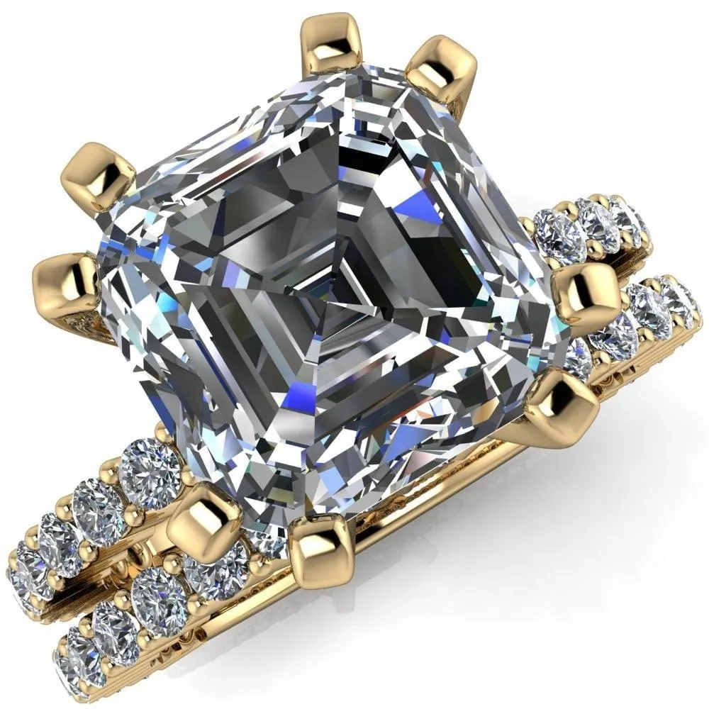 Melina Asscher Moissanite 8 Prong Shared Prong Shank Engagement Ring