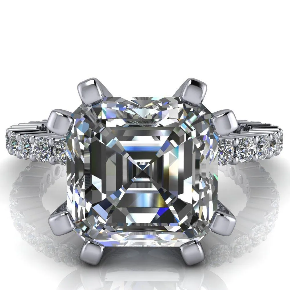 Melina Asscher Moissanite 8 Prong Shared Prong Shank Engagement Ring
