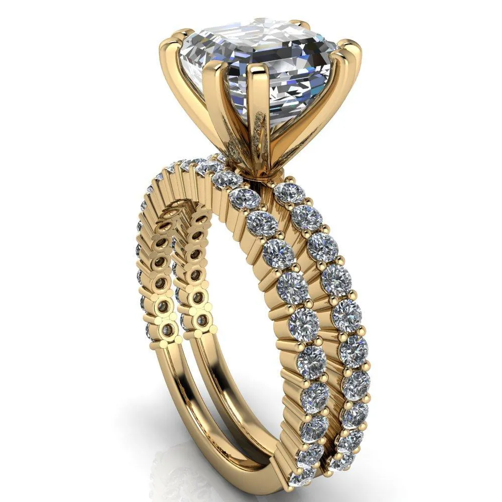 Melina Asscher Moissanite 8 Prong Shared Prong Shank Engagement Ring