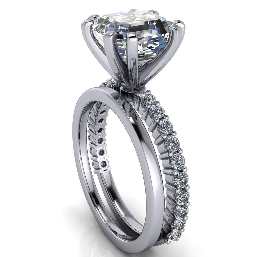 Melina Asscher Moissanite 8 Prong Shared Prong Shank Engagement Ring