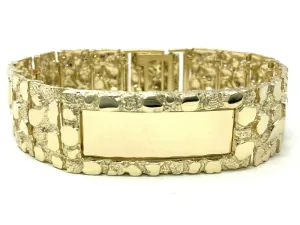 Men's 14k Yellow Gold Nugget ID Bracelet 8-8.5" 21mm 64-66 grams