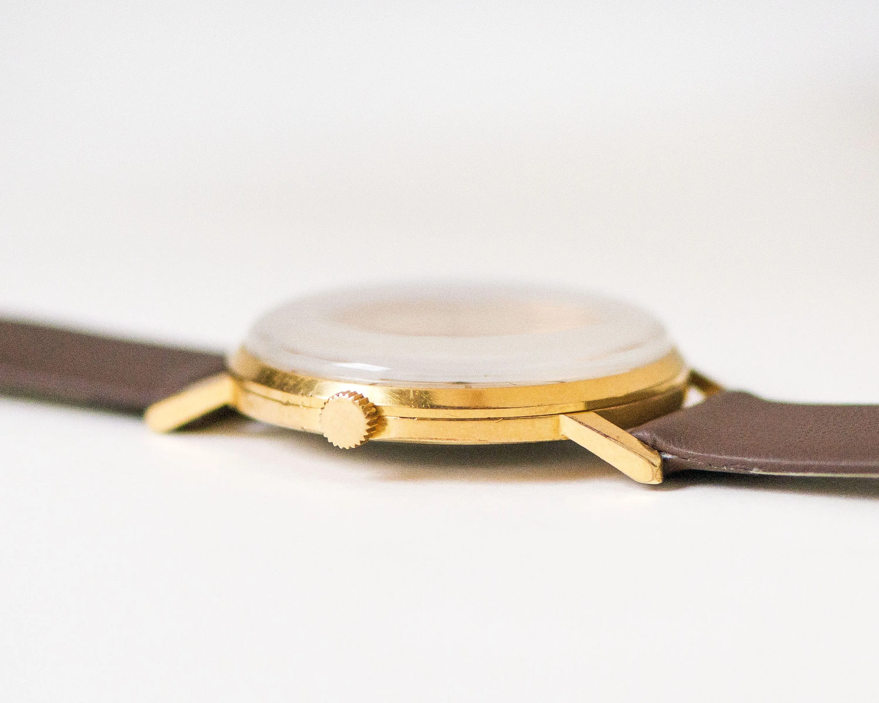 Mens wrist watch gold plated POLJOT \ Flight, vintage dress watch unisex gift, shockproof dust protected watch minimalist, new leather strap