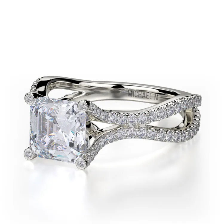 Michael M Asscher Shaped Center Diamond Engagement Ring R725-2
