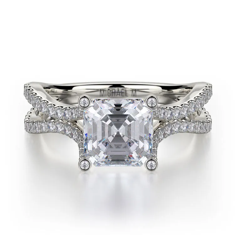 Michael M Asscher Shaped Center Diamond Engagement Ring R725-2