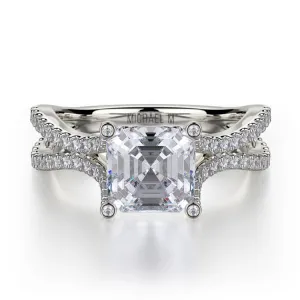 Michael M Asscher Shaped Center Diamond Engagement Ring R725-2