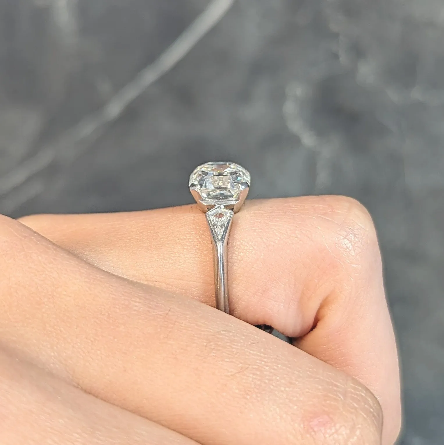 Mid-Century 3.62 CTW Asscher Cut Diamond Platinum Vintage Engagement Ring GIA