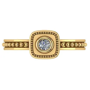 Milgrain Cushion Bezel Diamond Solitaire beaded Shank (0.10.ct.tw)
