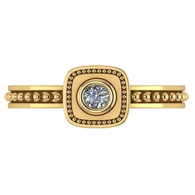 Milgrain Cushion Bezel Diamond Solitaire beaded Shank (0.10.ct.tw)