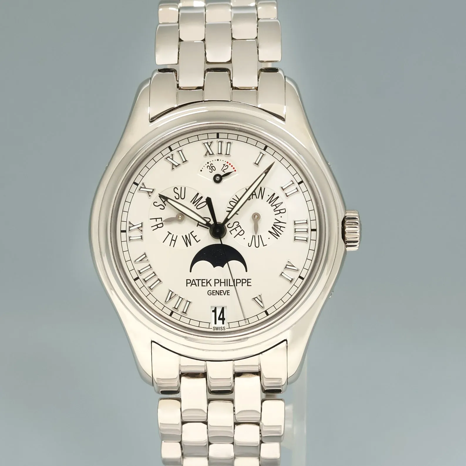 MINT Patek Philippe 5036G White Gold 37mm Annual Calendar Moon Phase Watch Box