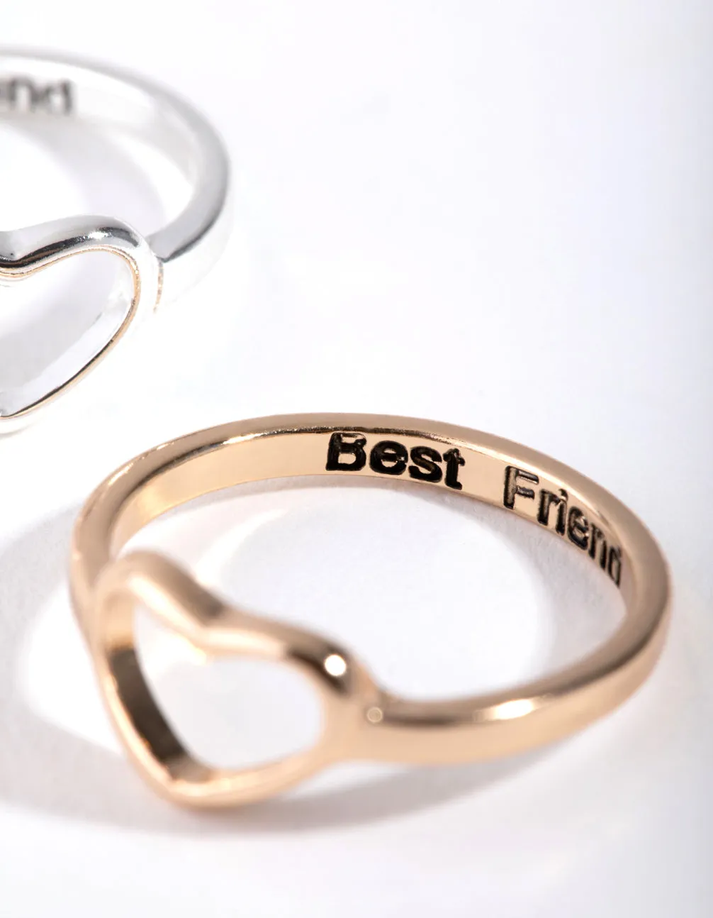 Mixed Metal Cut Out Heart Ring Set