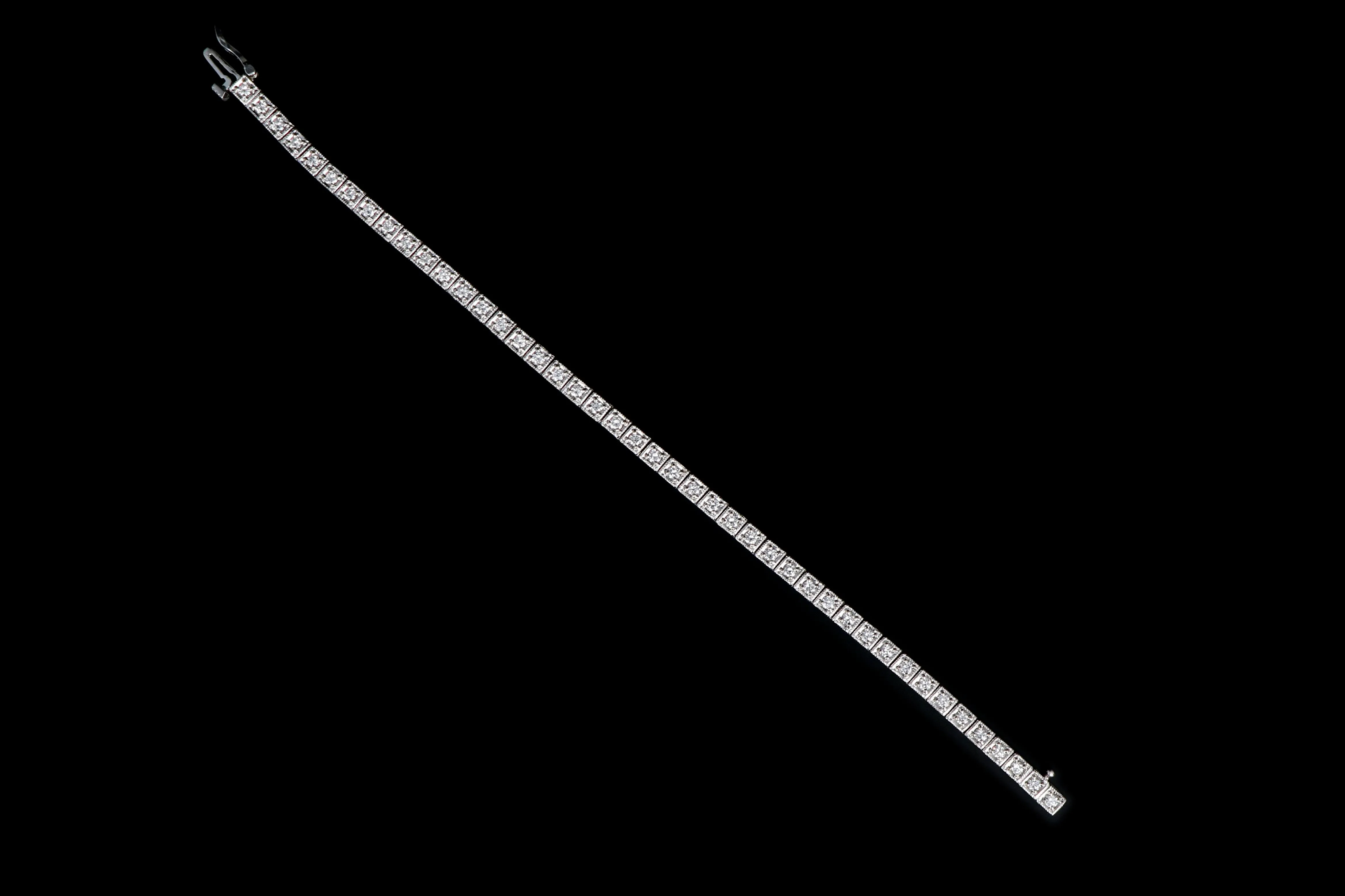Modern 14K White Gold 1.25 CTW Round Brilliant Cut Diamond Tennis Bracelet