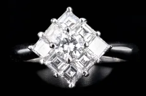 Modern Platinum .31 Carat Round Brilliant & Asscher Cut Diamond Ring