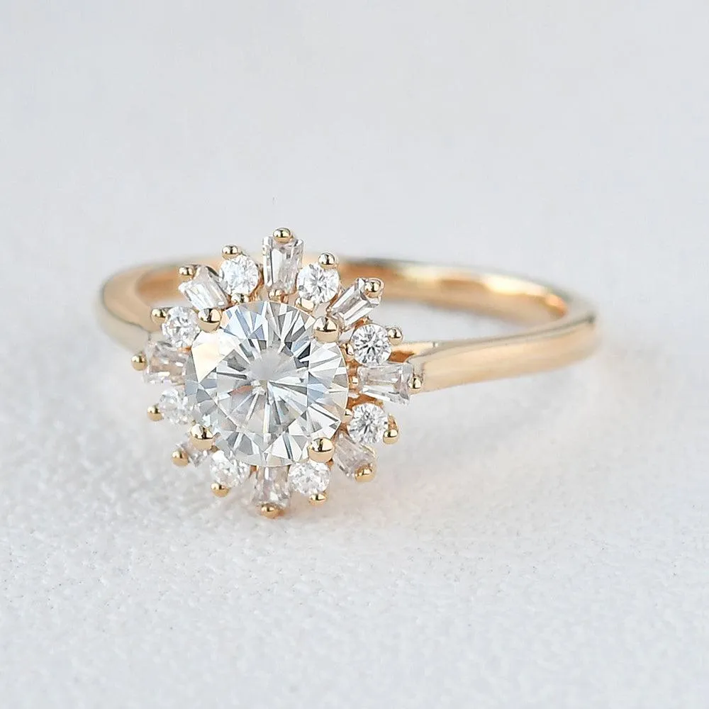 Moissanite Halo Yellow Gold Inspired Ring