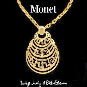 Monet Vintage Pendant Necklace With Greek Key Detail