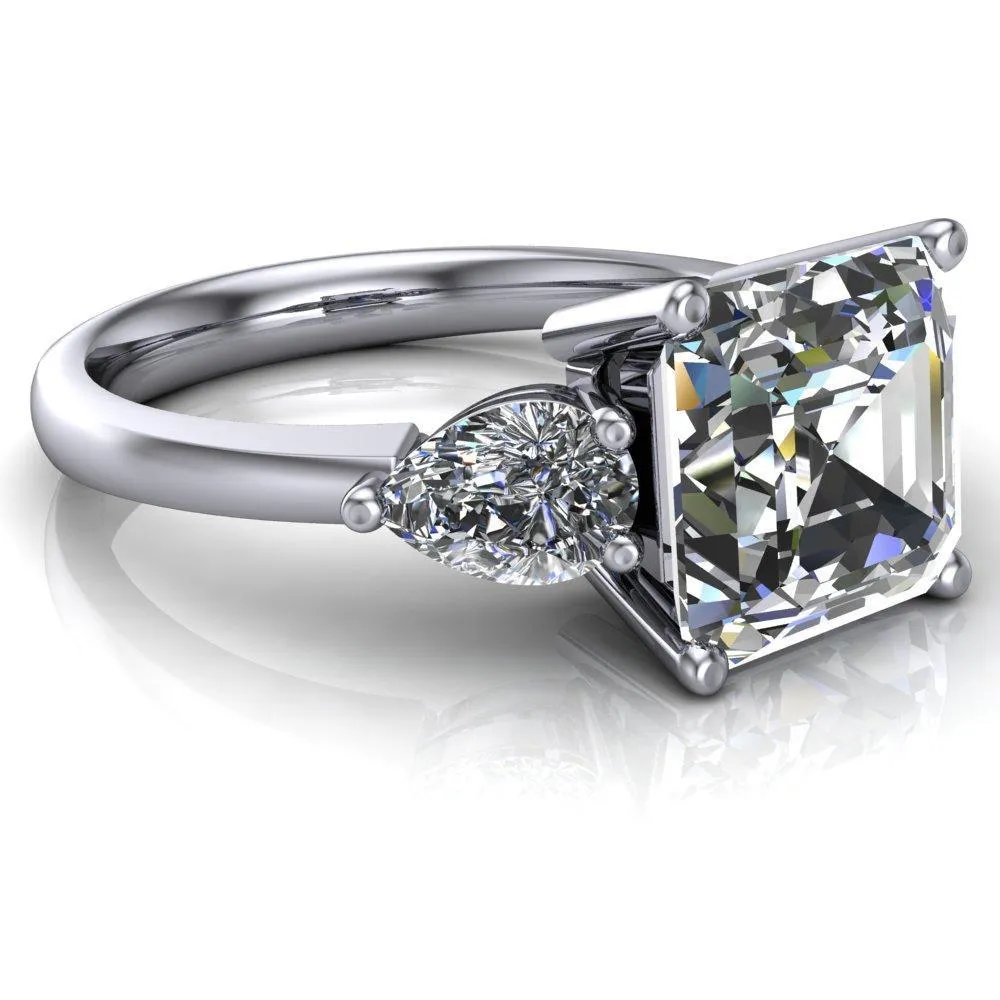 Monteith Asscher Moissanite 4 Prong Pear Side Engagement Ring