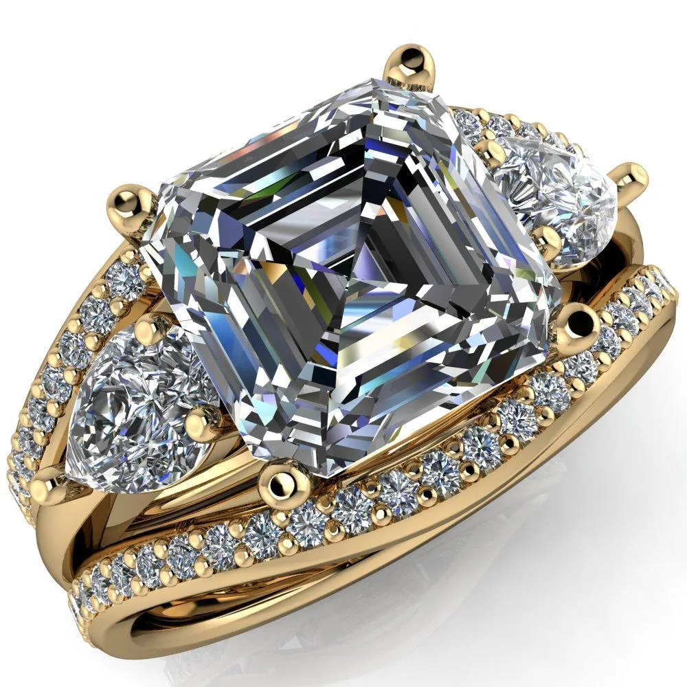 Monteith Asscher Moissanite 4 Prong Pear Side Engagement Ring