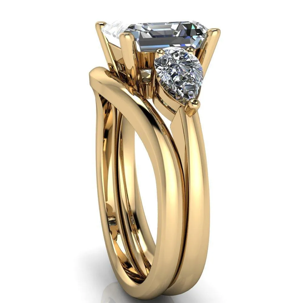 Monteith Asscher Moissanite 4 Prong Pear Side Engagement Ring