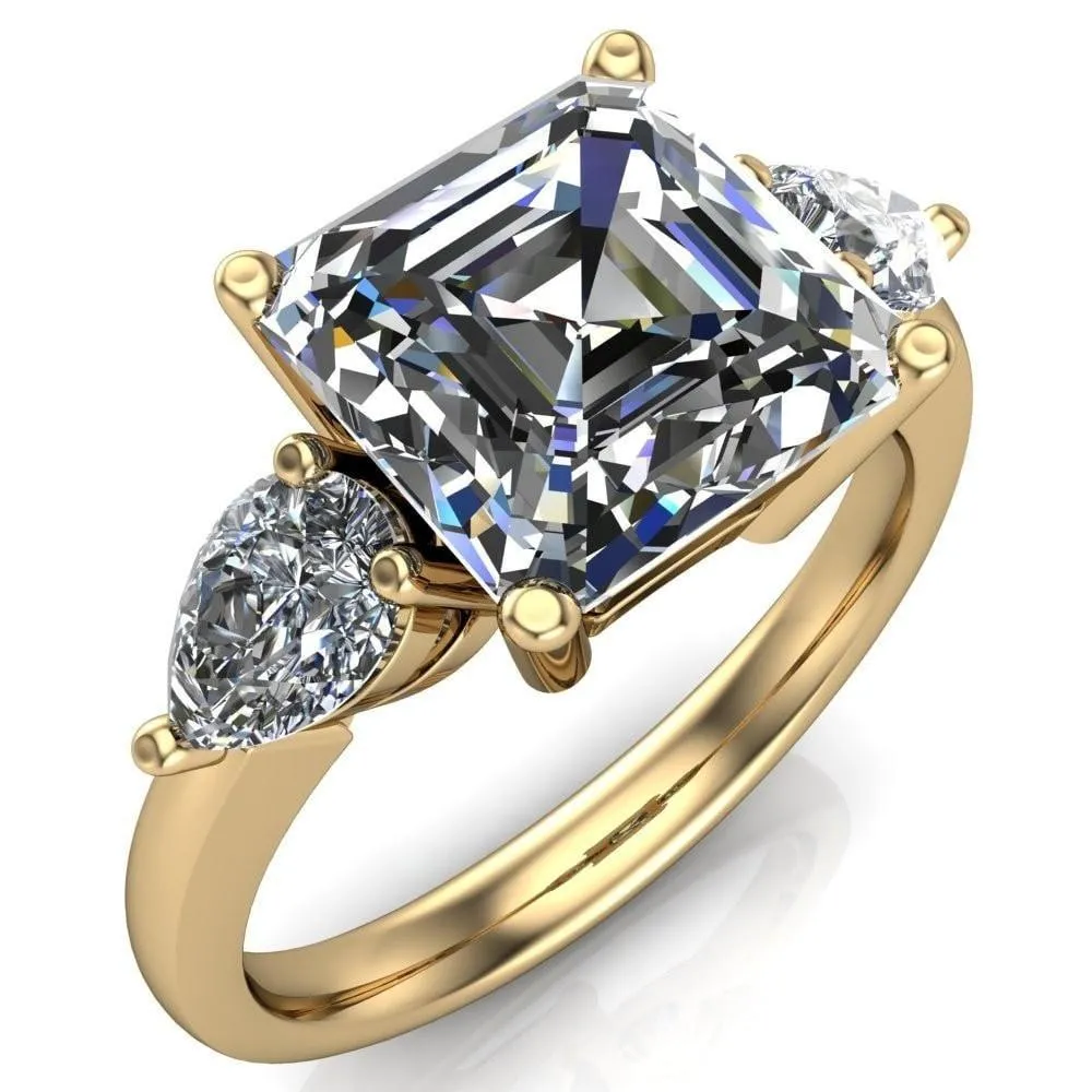 Monteith Asscher Moissanite 4 Prong Pear Side Engagement Ring