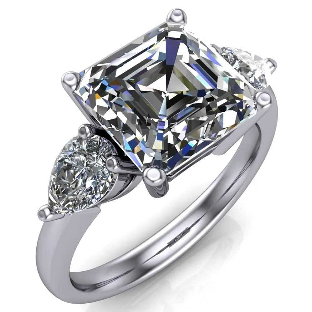 Monteith Asscher Moissanite 4 Prong Pear Side Engagement Ring