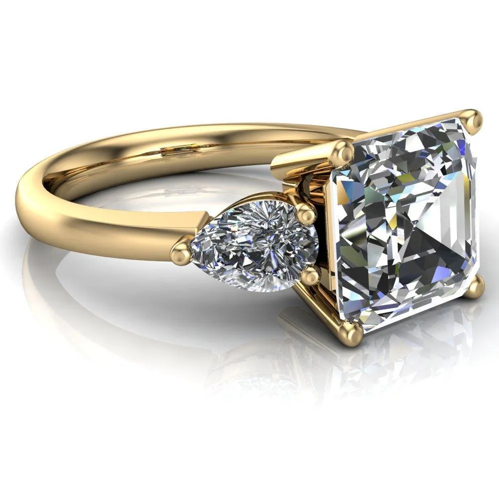 Monteith Asscher Moissanite 4 Prong Pear Side Engagement Ring