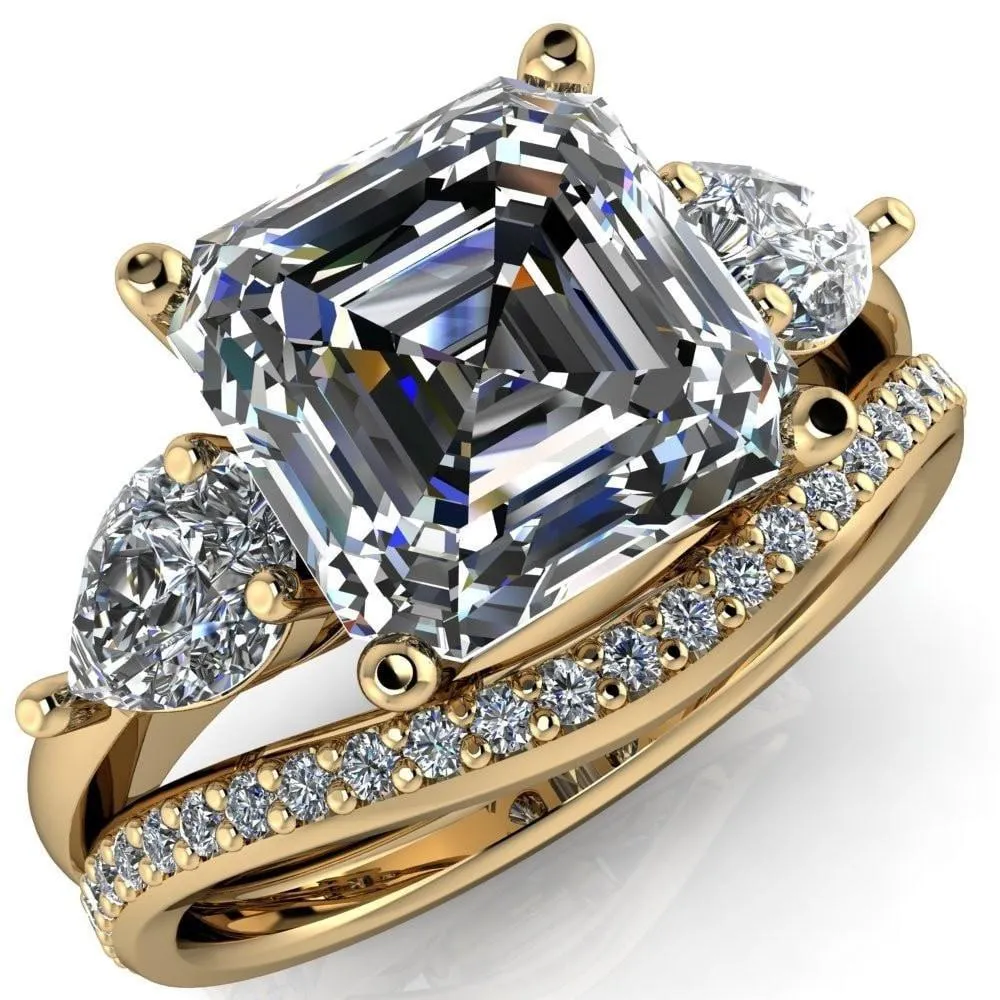 Monteith Asscher Moissanite 4 Prong Pear Side Engagement Ring