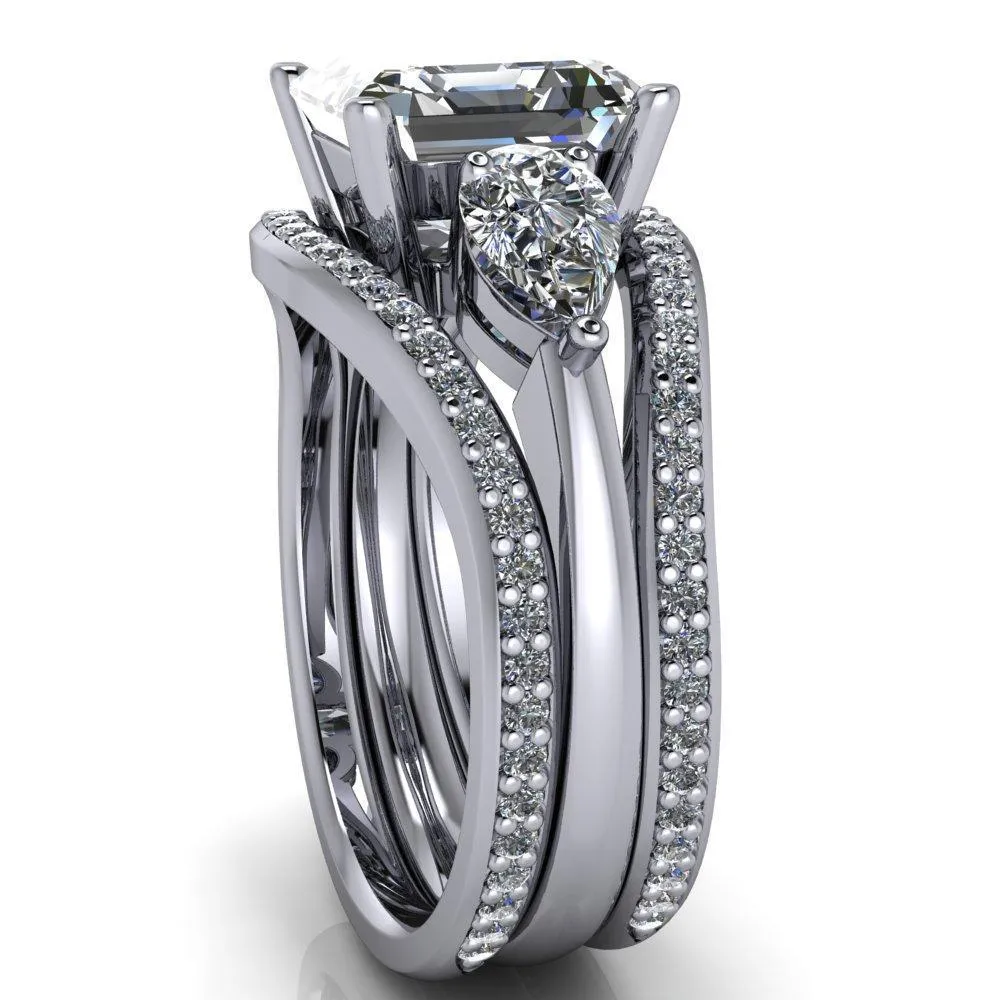 Monteith Asscher Moissanite 4 Prong Pear Side Engagement Ring