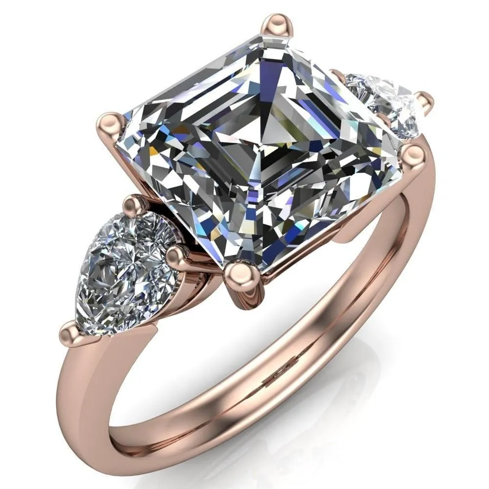 Monteith Asscher Moissanite 4 Prong Pear Side Engagement Ring