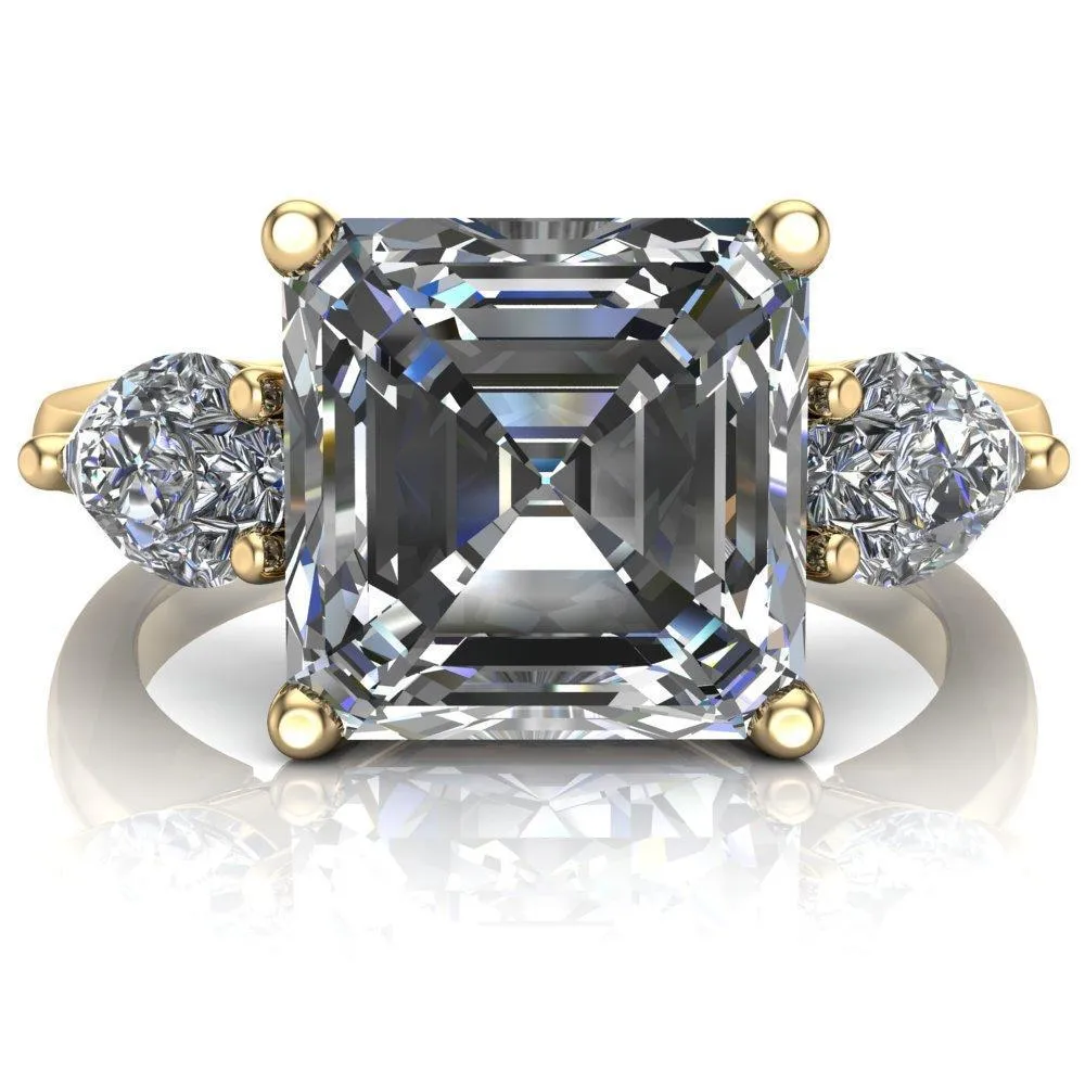 Monteith Asscher Moissanite 4 Prong Pear Side Engagement Ring