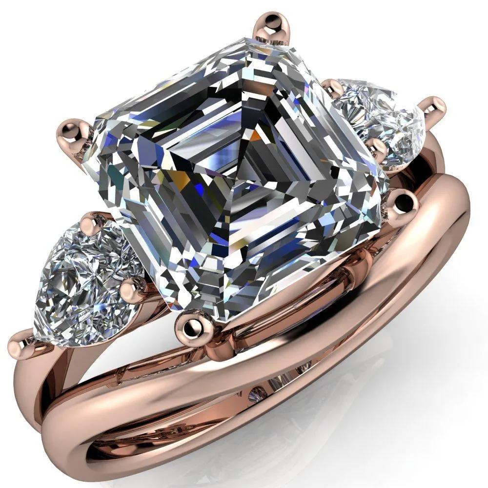Monteith Asscher Moissanite 4 Prong Pear Side Engagement Ring