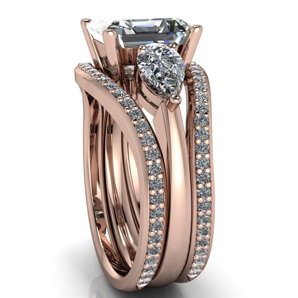 Monteith Asscher Moissanite 4 Prong Pear Side Engagement Ring