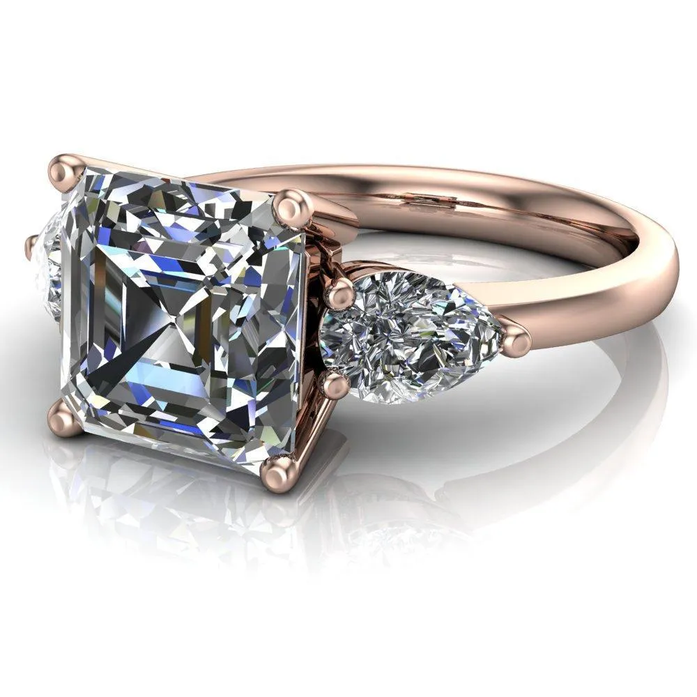 Monteith Asscher Moissanite 4 Prong Pear Side Engagement Ring
