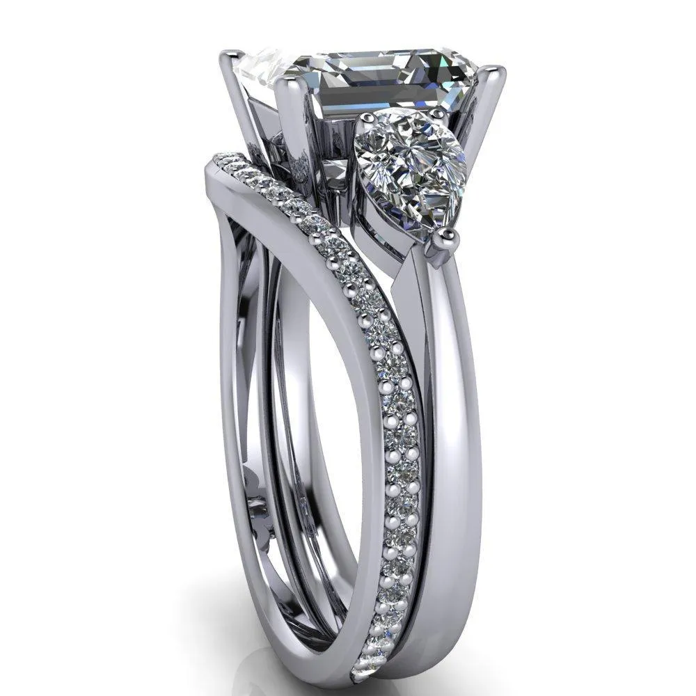 Monteith Asscher Moissanite 4 Prong Pear Side Engagement Ring